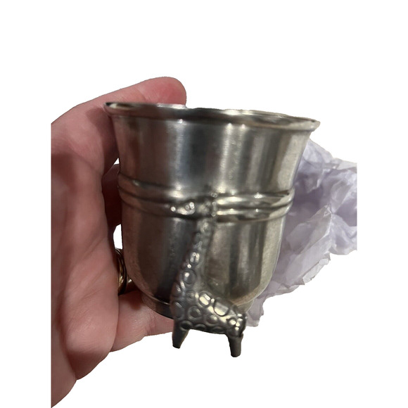 Pottery Barn Kids Pewter Cup Nursery Keepsake baby gift giraffe 4x4 - Picture 1 of 3